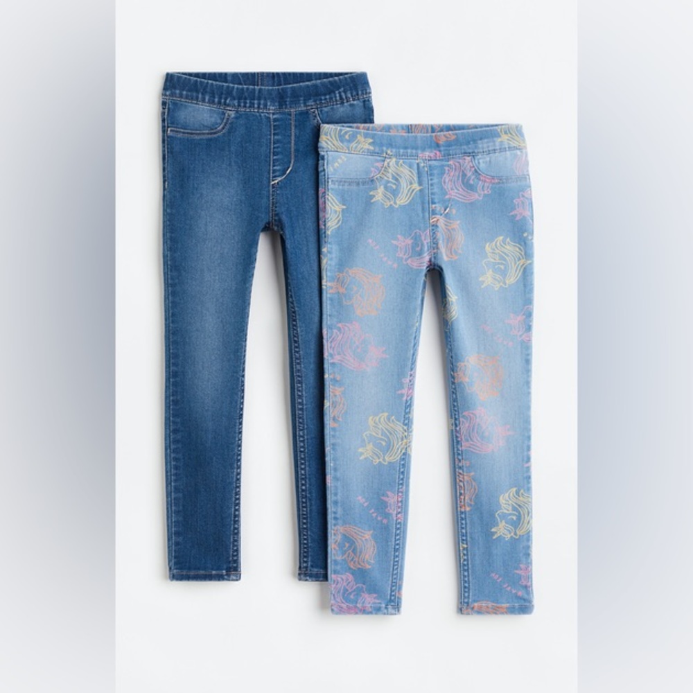 H&M Kids Girls 2-Pack Jeggings Denim Jean Leggings Pants Unicorn 2T